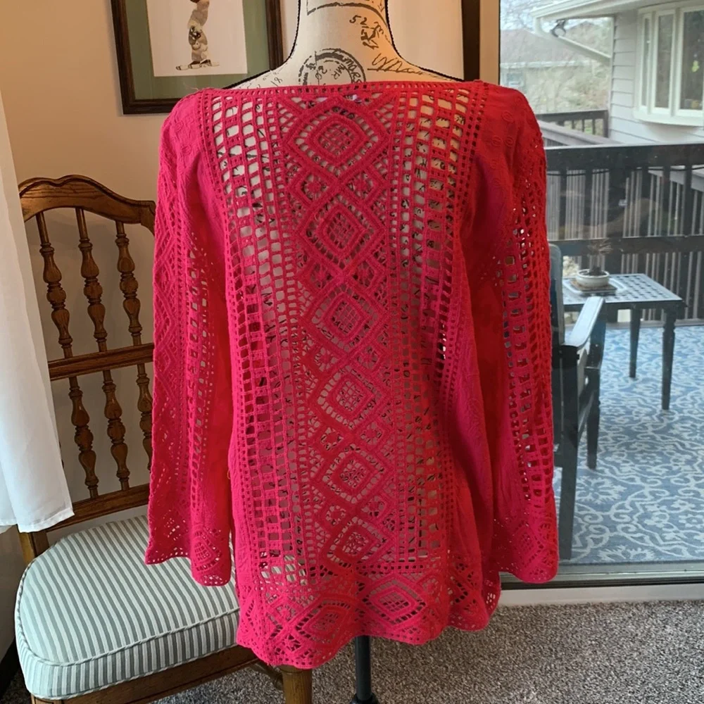 Anthropologie Crochet Lace Peasant Top in Raspberry Pink